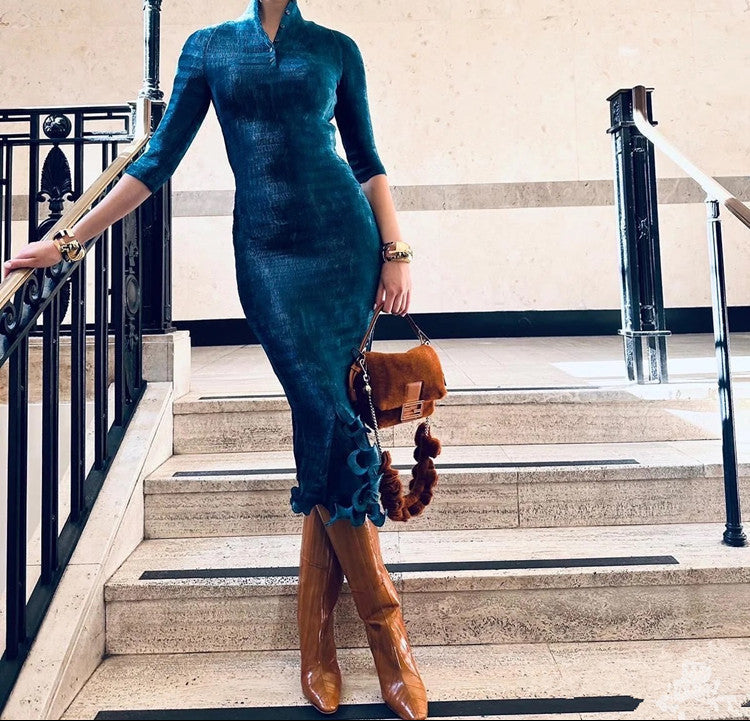 حذاء جلدي كاراميلي يصل إلى الركبة بكعب منحني – سيينا