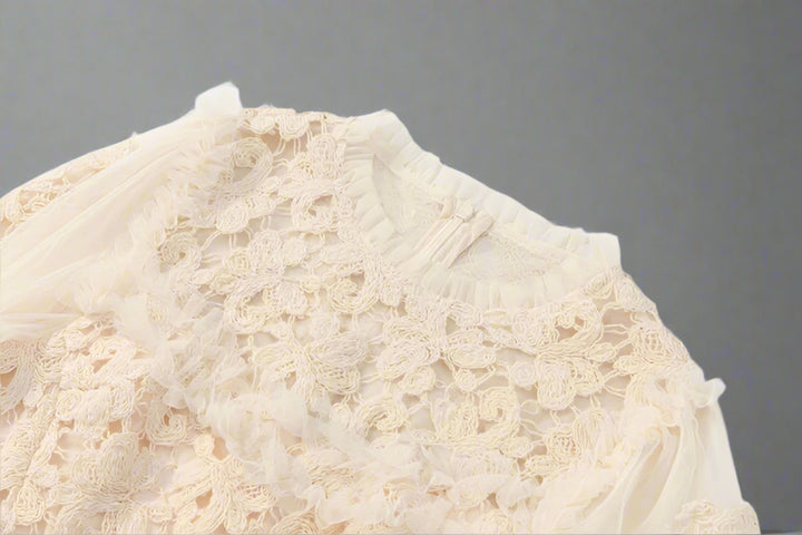 long-sleeve embroidered tulle gown with tiered skirt – ALINA