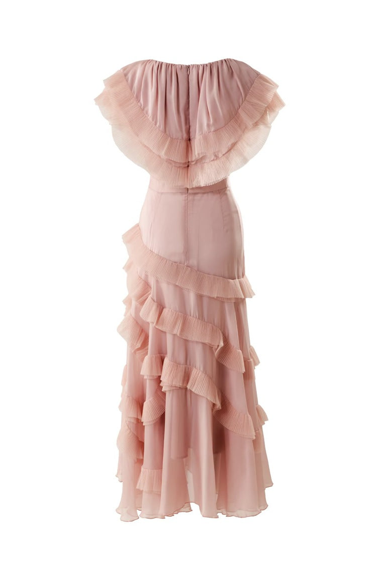 Ruffled chiffon midi dress with layered flounce details – BLUSHÉ