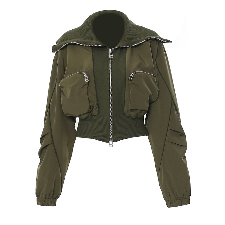 Cropped Utility Bomber Jacket with Zip Pockets – OLIVE