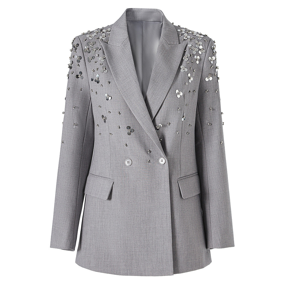 embellished tailored blazer with double-breasted closure – SILVER