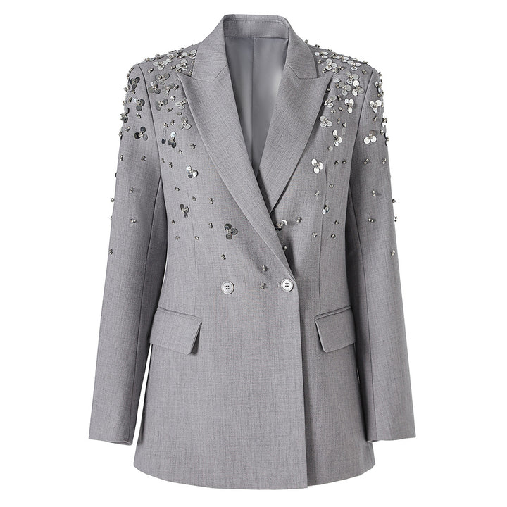 embellished tailored blazer with double-breasted closure – SILVER