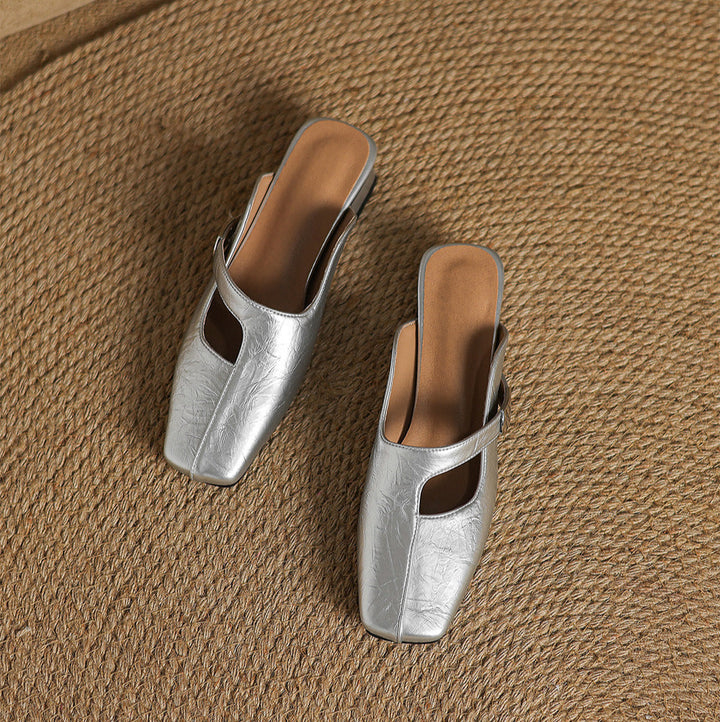 square-toe leather mules with strap detail - NORAMU