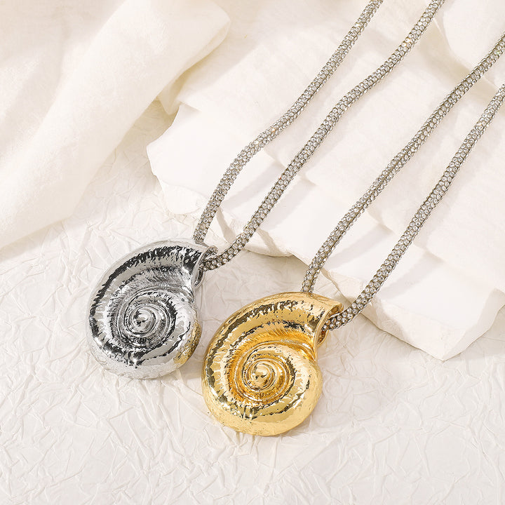 spiral shell pendant necklace with crystal rope chain – ARIA