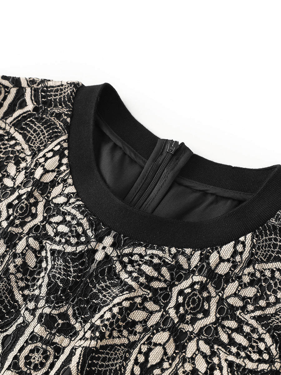 short sleeve floral lace sheath dress - SELENEW