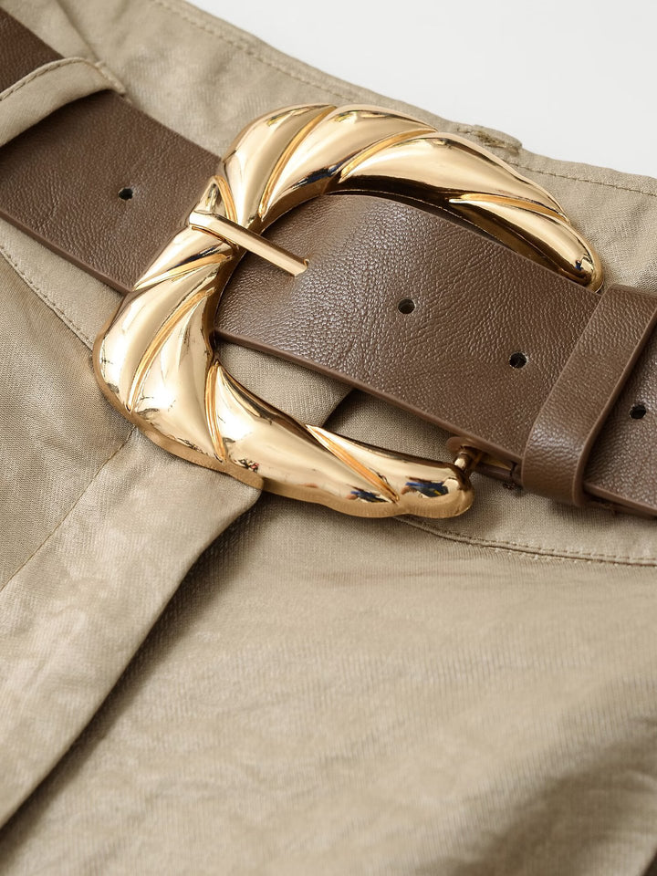 high-waist wide-leg trousers with statement belt – CALISTA