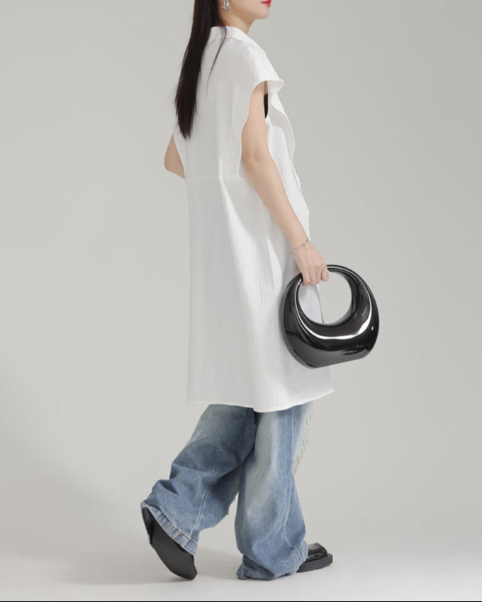 Geplooide oversized blouse met geplooide halslijn - Nidzu 