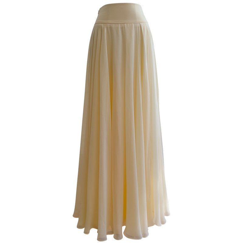 long sleeve chiffon maxi dress with layered flared cuffs and floral shoulder detail – AHMEDO