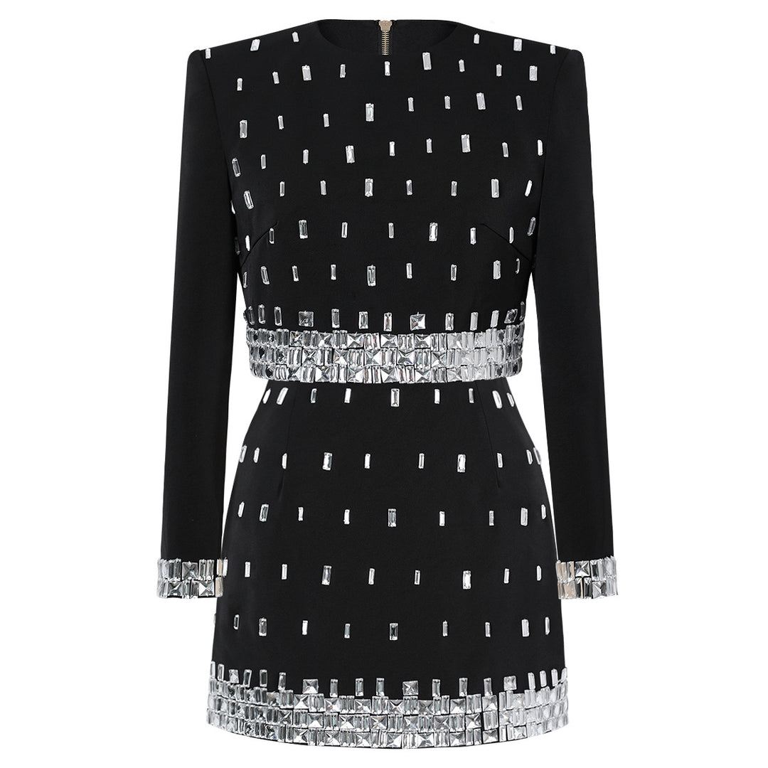 long-sleeve mini suit dress with crystal embellishments - ASTRIDIC