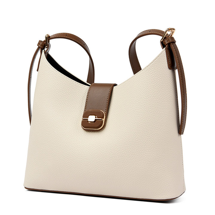 Pebbled Shoulder Bag with Buckle Flap Closure – STONE