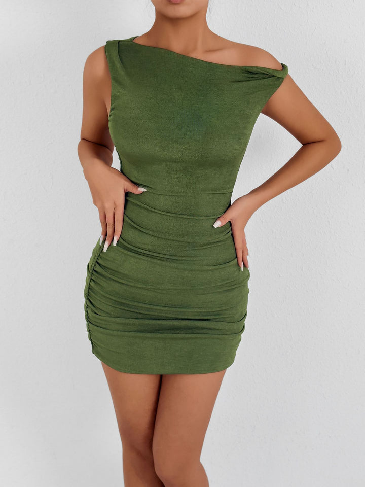 Solid Twisted Asymmetrical Mini Dress