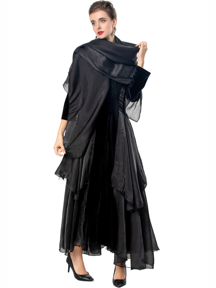 velvet and organza layered gown with plunge neckline – NOLSI