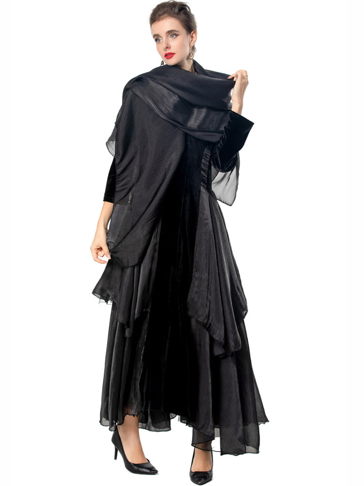 velvet and organza layered gown with plunge neckline – NOLSI