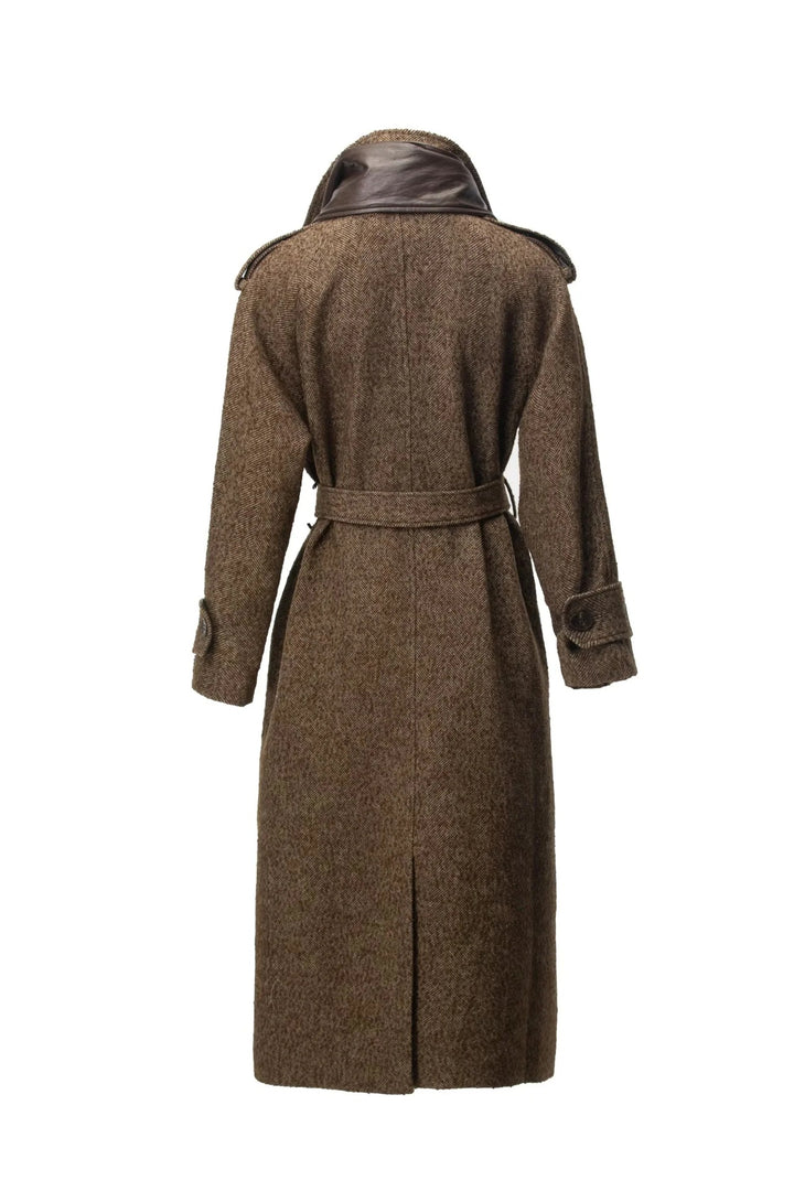 belted wool blend long coat with classic lapel – BRUNELLA