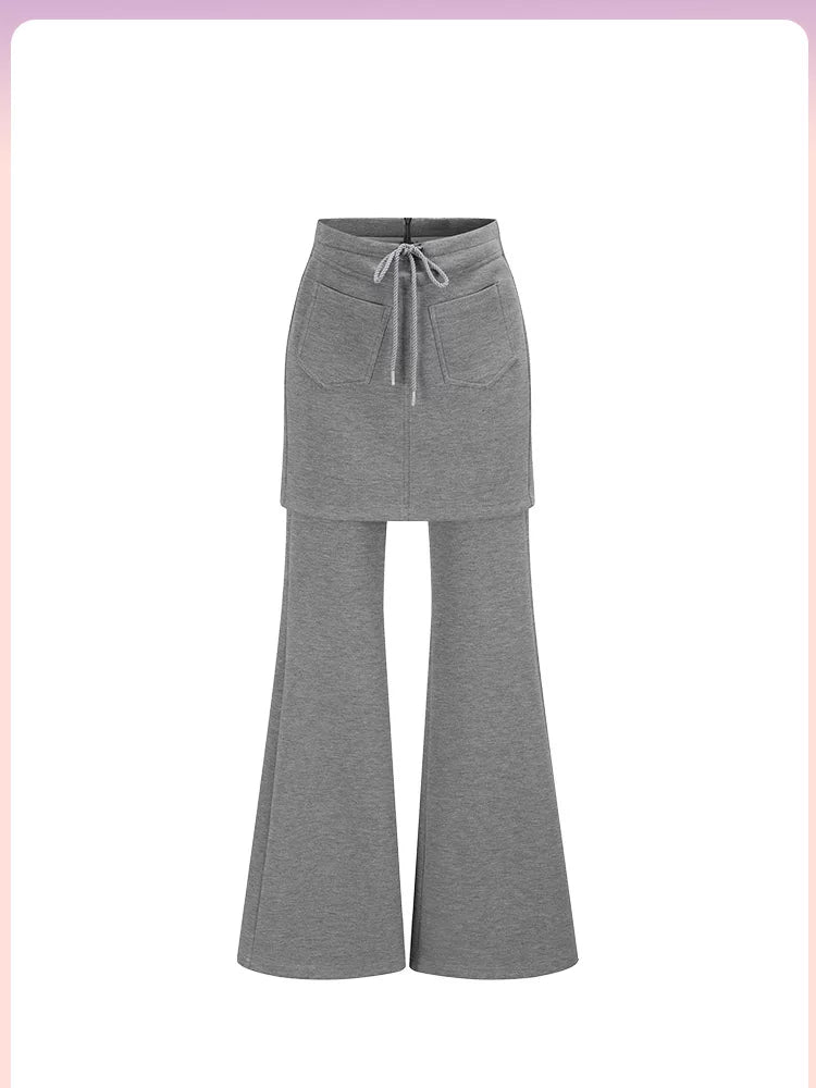Layered Flare Pants Skirt - Heather