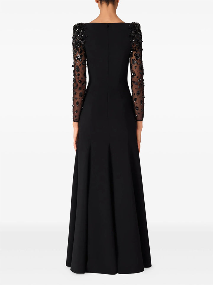 long column dress with embellished sheer sleeves - AUROXIA