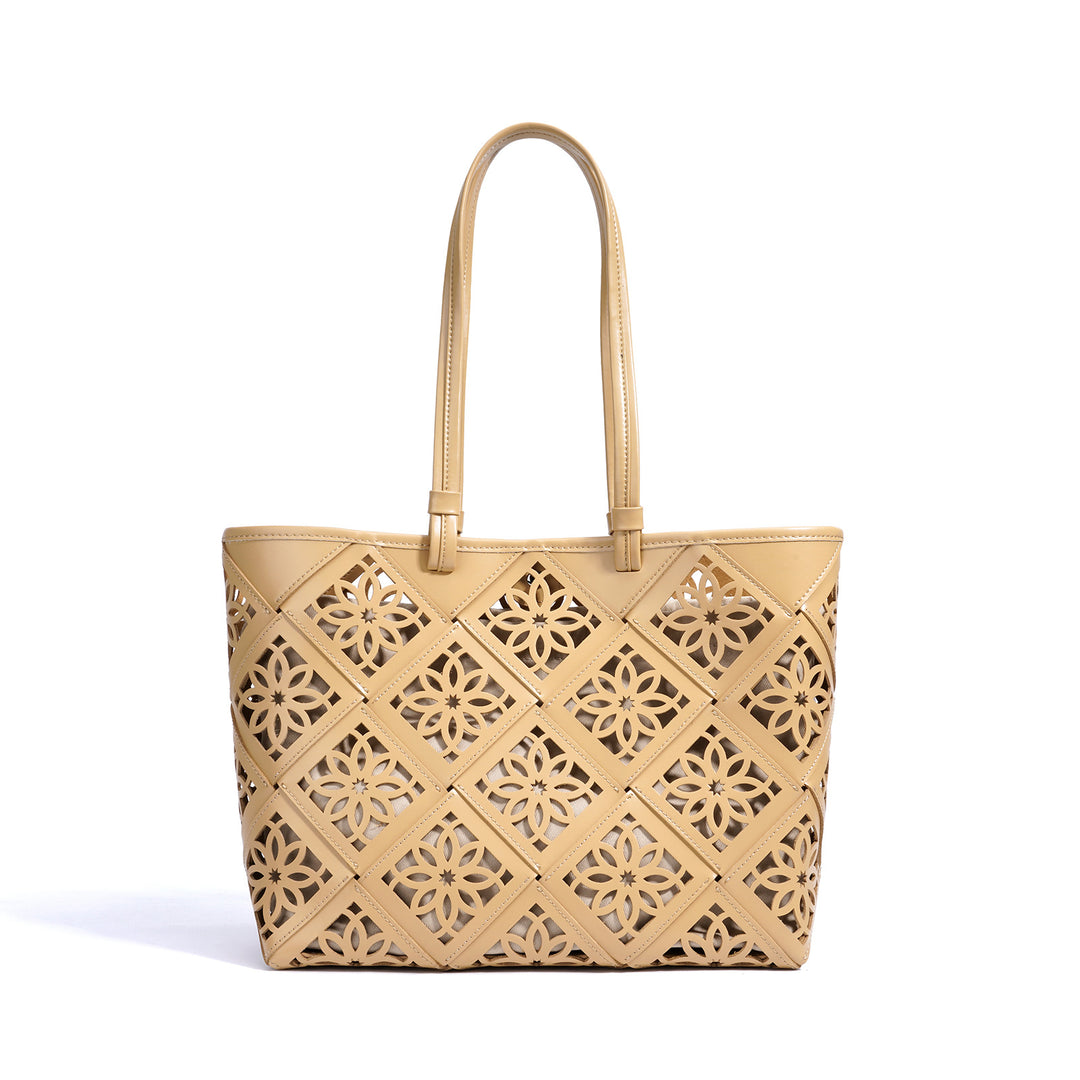 cutout leather tote bag with floral lattice – ORLY