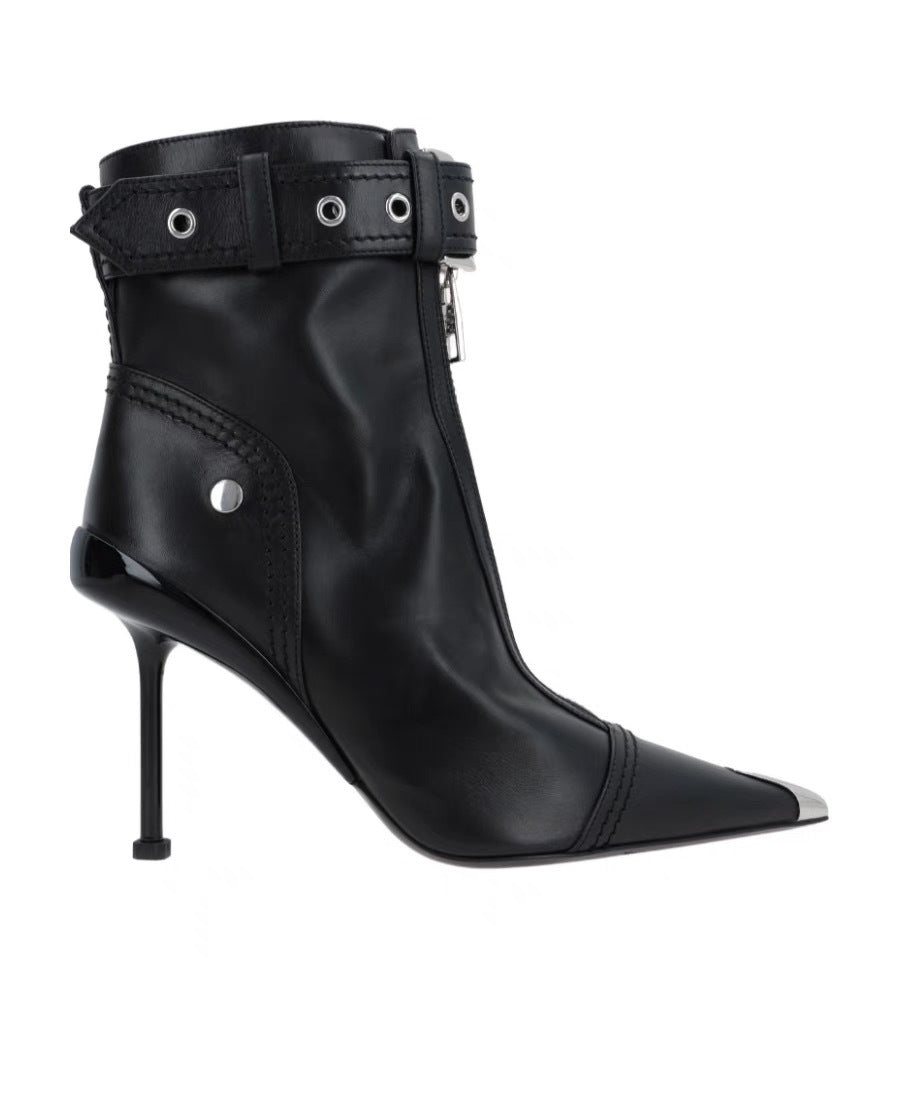 zip-front ankle boots with metal tip – CRIMSON EDGE