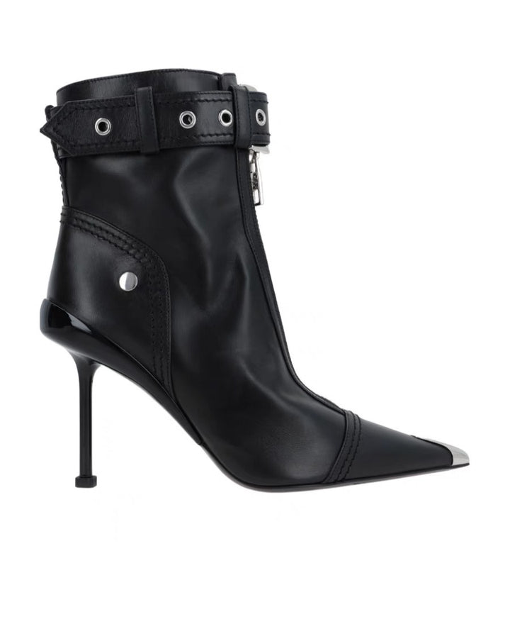 zip-front ankle boots with metal tip – CRIMSON EDGE
