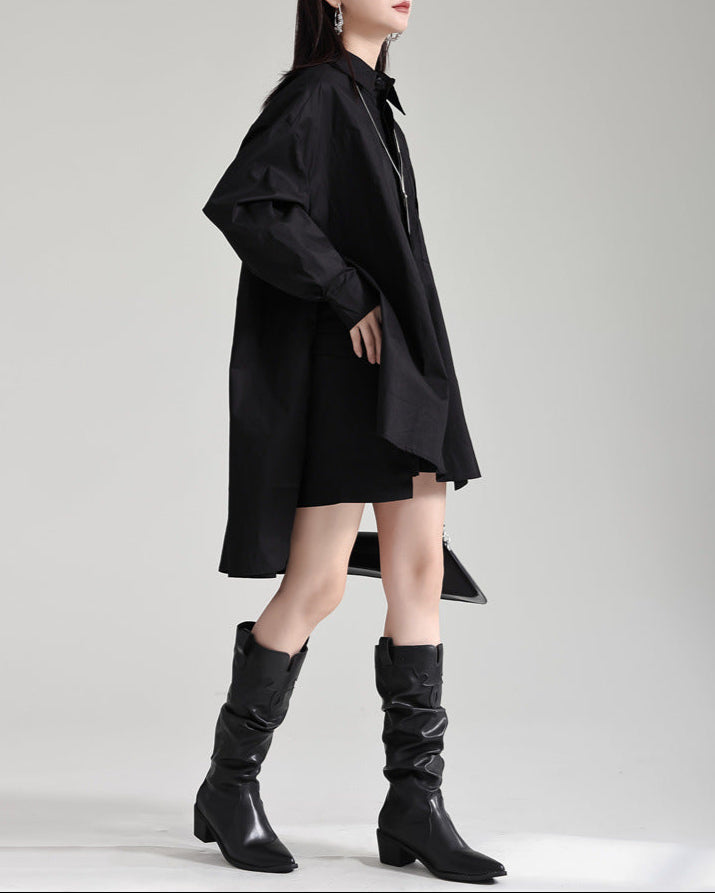 oversized high-low shirt dress with pointed collar – Rutra