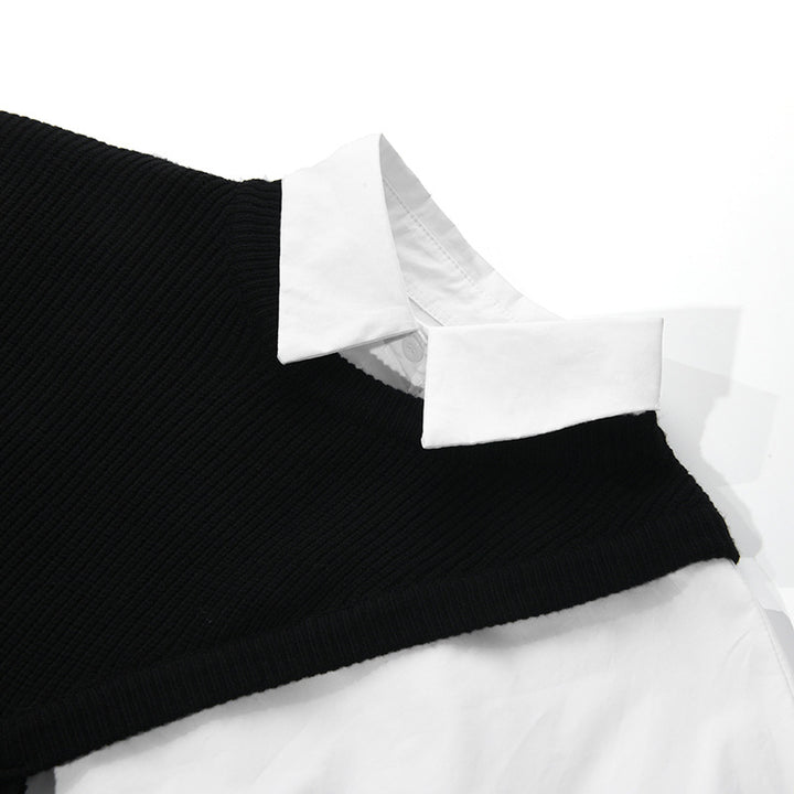 layered contrast shirt with asymmetric knit panel – MONO