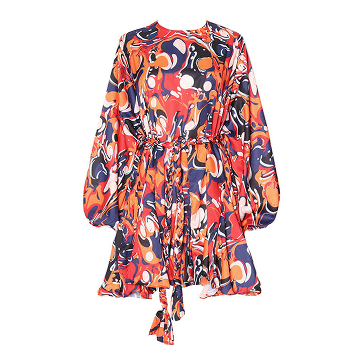 long-sleeve mini dress with belted waist - AURELIAXIN