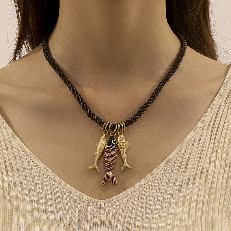 beaded lobster pendant necklace with pearl charm - CORAV