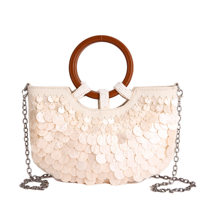 Pearl Disc Top Handle Bag - Ivory