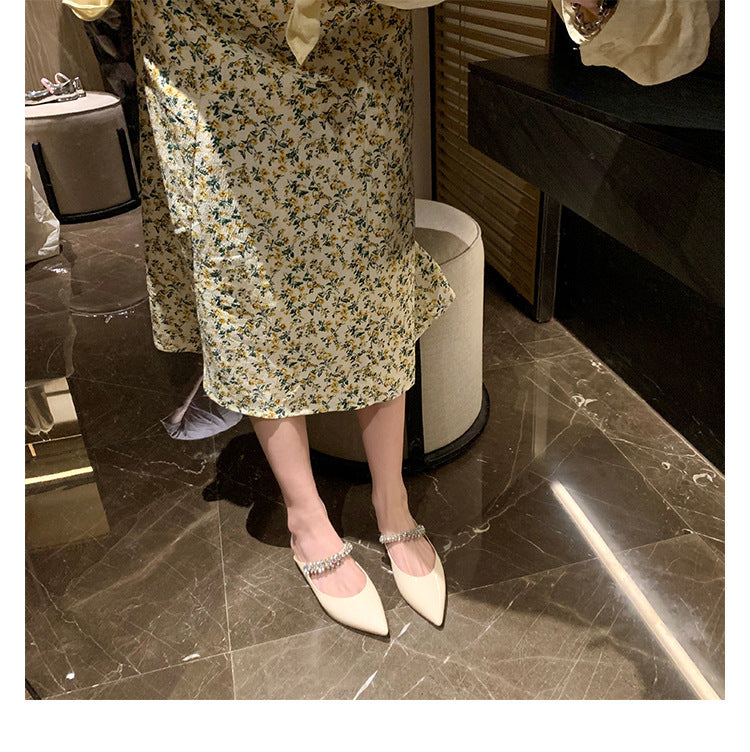 pointed toe flats with crystal strap - VERACI