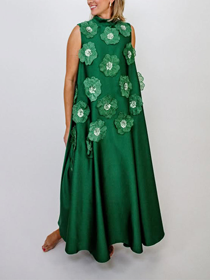 sleeveless A-line maxi dress with 3D floral appliqués – BLOSSOM