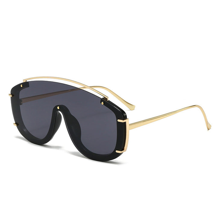 oversized shield sunglasses with gold metal frame - NOZRA