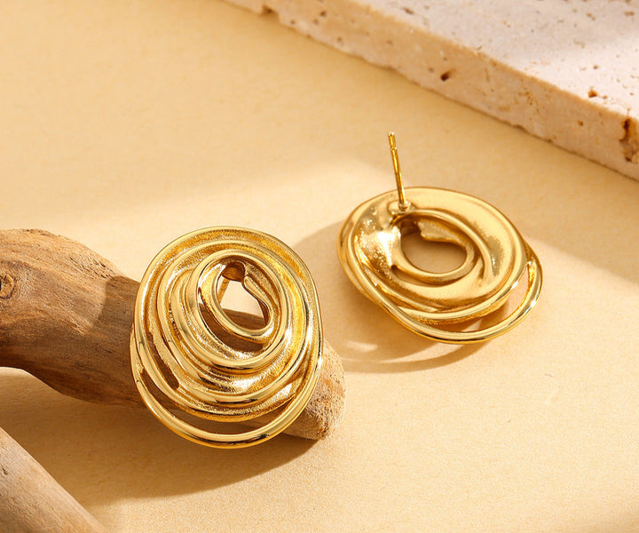 layered spiral oval earrings with matte gold finish – Nosli