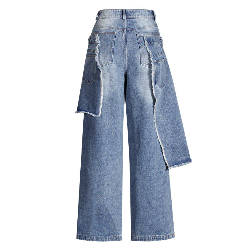 layered distressed wide-leg denim pants – NOVA