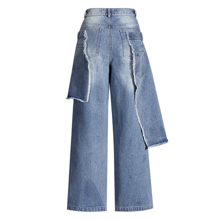 layered distressed wide-leg denim pants – NOVA