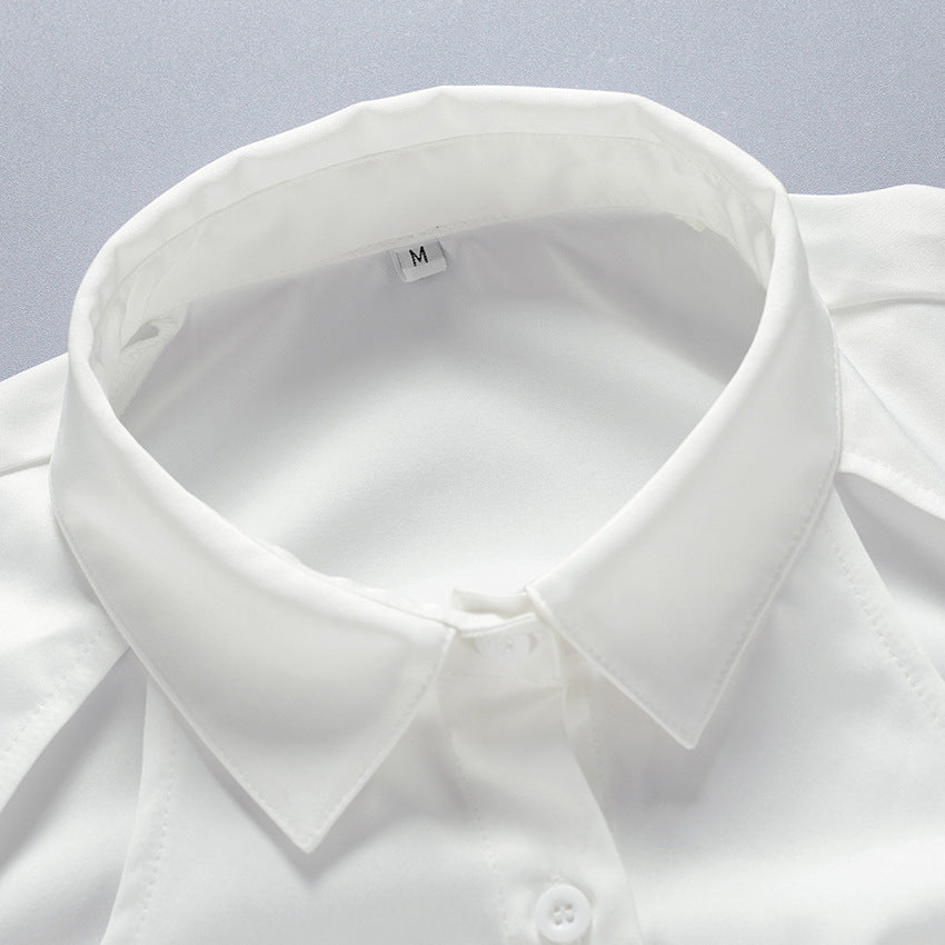 cutout long-sleeve shirt with waist belt – VOGUE