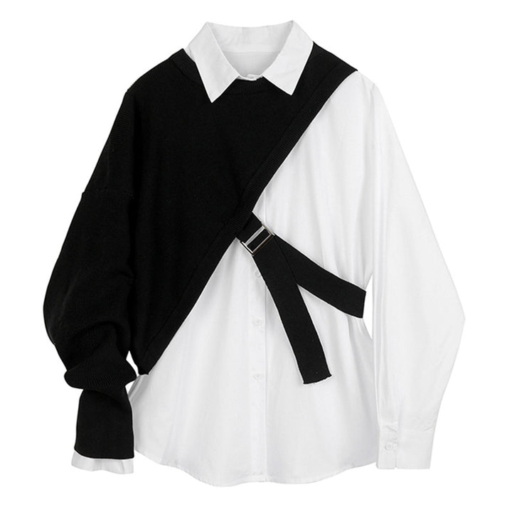 layered contrast shirt with asymmetric knit panel – MONO