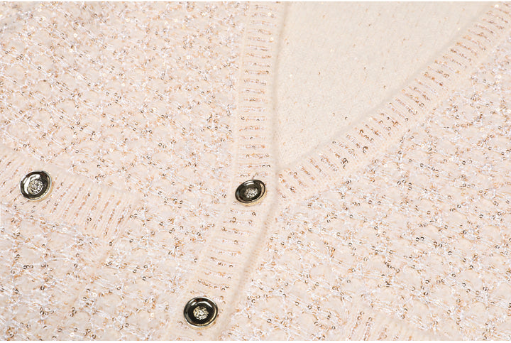 belted sequin knit jacket with gold buttons – AURORAZIL