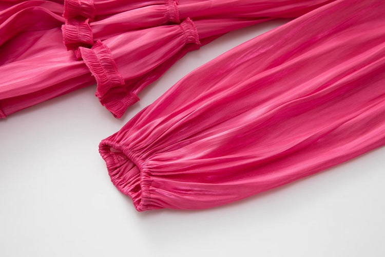 long-sleeve tiered pleated dress with voluminous hem - LÉONIE