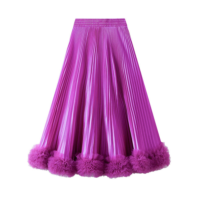 Pleated satin skirt with ruffled hem – VELORA