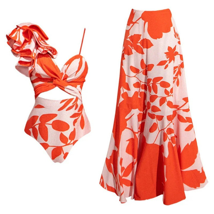floral cut-out one-piece with maxi skirt – CORAL