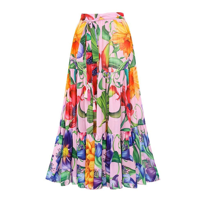 tropical sheer sleeve bodysuit with tiered maxi skirt – FLORELLA