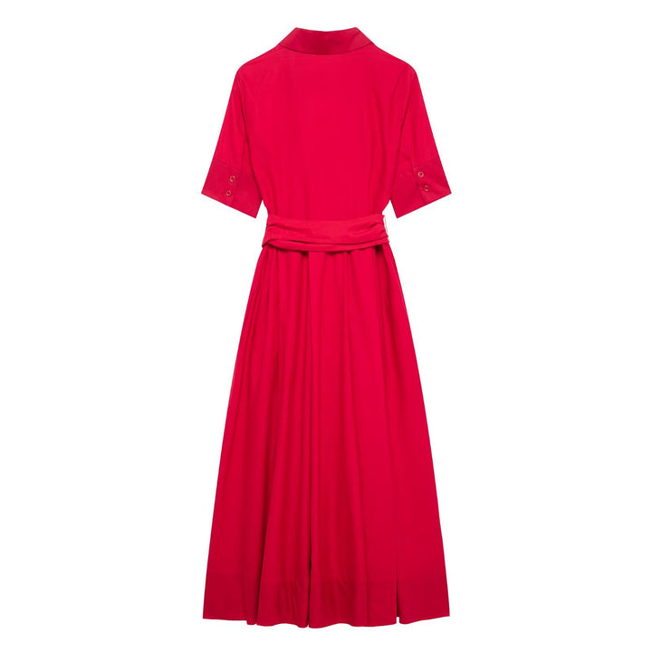 Elegant Belted Maxi Shirt Dress - Scarlet