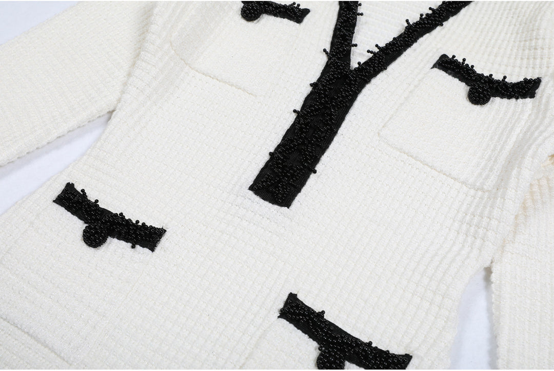 long sleeve tweed mini dress with contrast trim - VALENTIXA