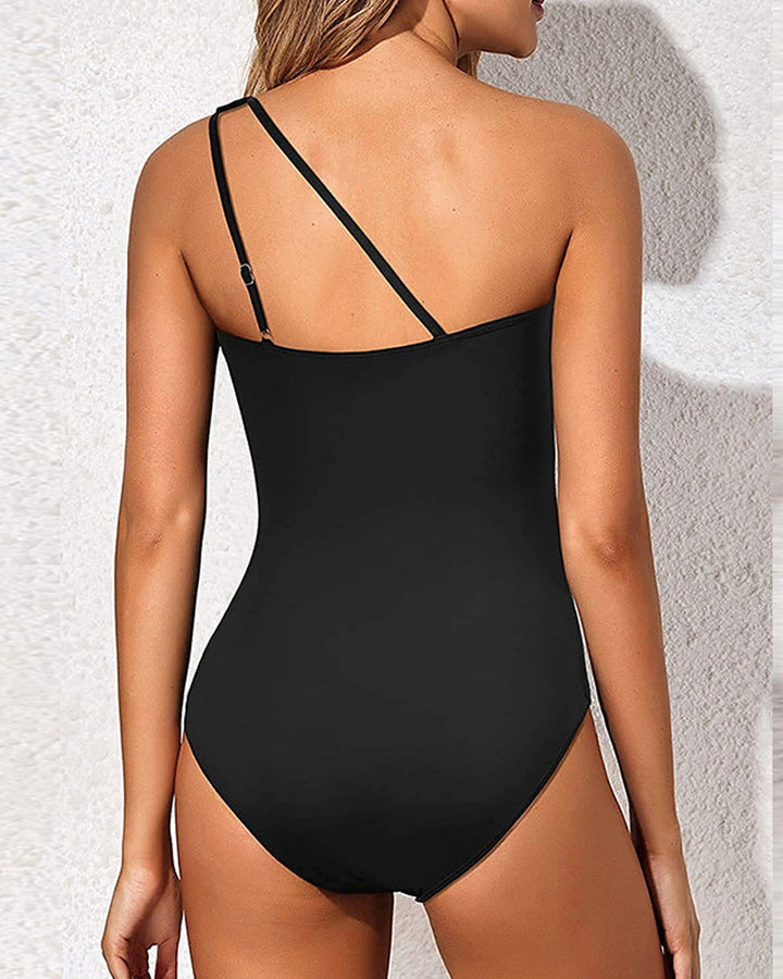 one-shoulder ruched swimsuit with cutout strap - VIVAR