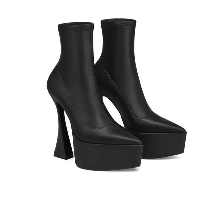 platform pointed-toe ankle boots with sculpted flared heel - Effitia