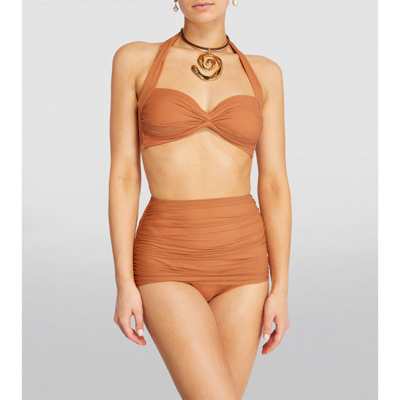halter bandeau bikini set with printed wrap sarong – MUSE