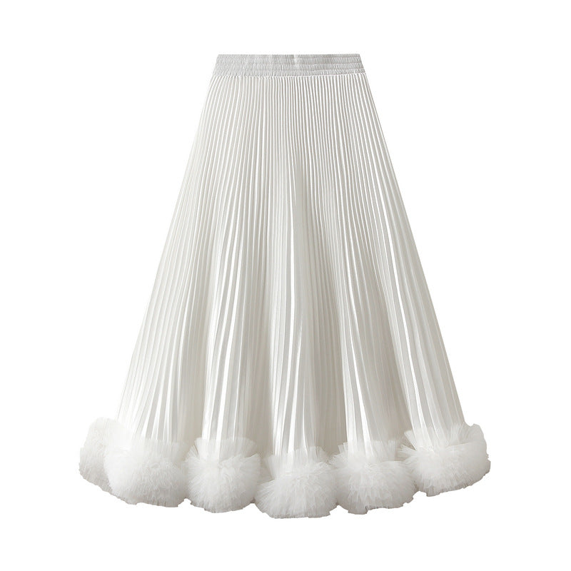 Pleated satin skirt with ruffled hem – VELORA