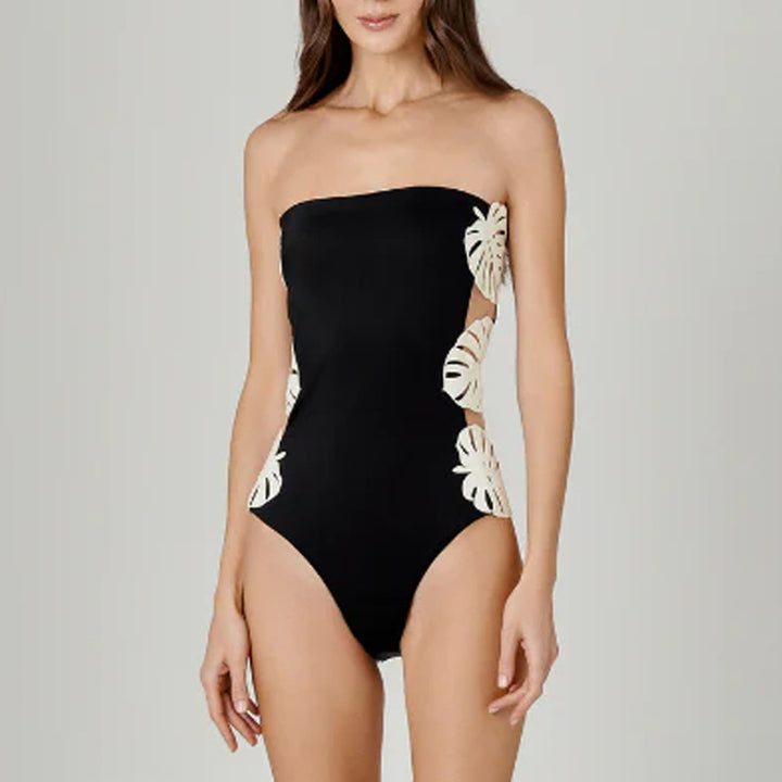 strapless leaf detail one-piece with side panel maxi skirt – MIDNIGHT