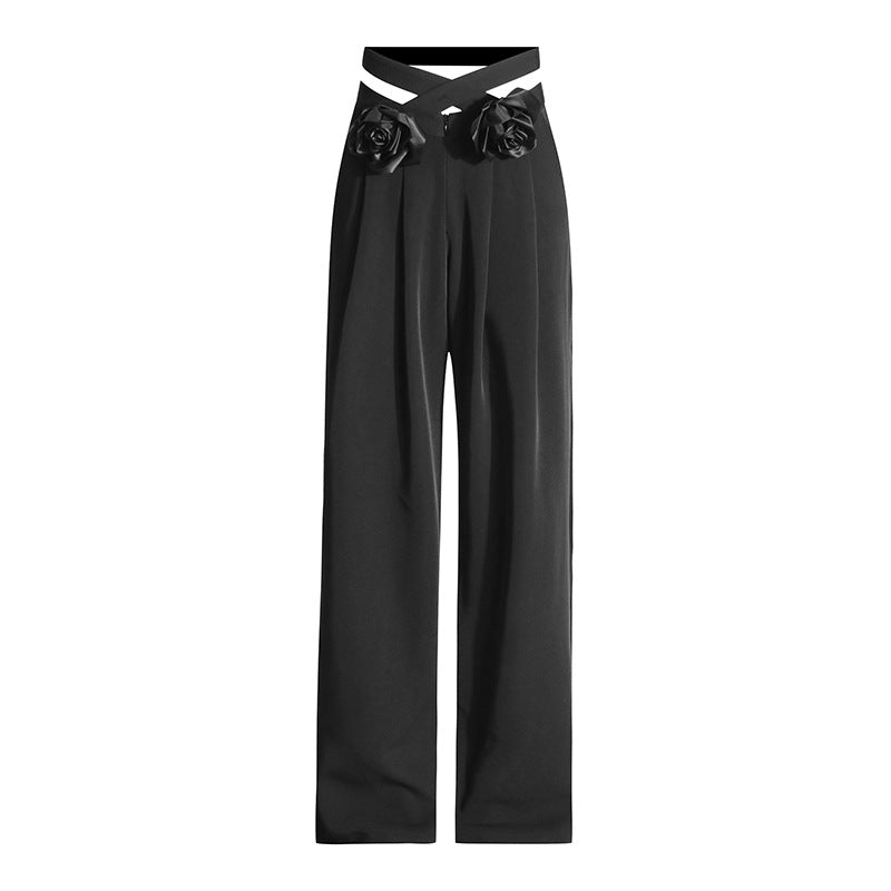 high-waist wide-leg pants with floral belt detail – ROSA