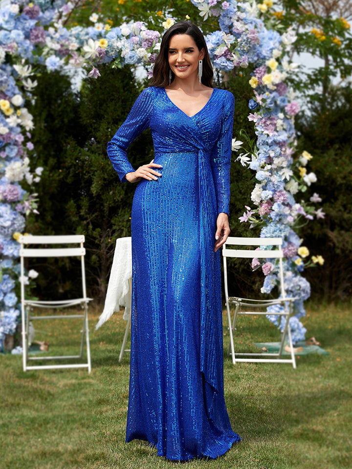 sleeve sequin wrap gown – FUCHSIA RAY
